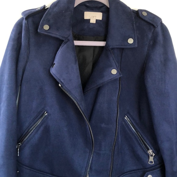 Blue suede moto jacket with zipper details - Picture 3 of 8